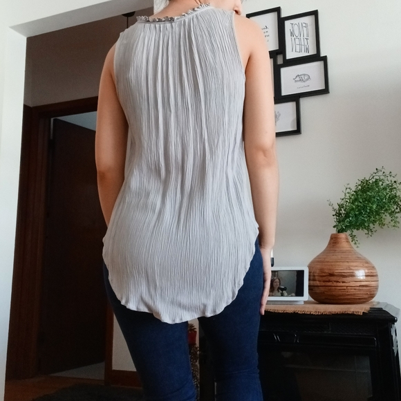 NWoT Spense Silver Gray Button Up Tank Top with Tassels - Picture 5 of 16